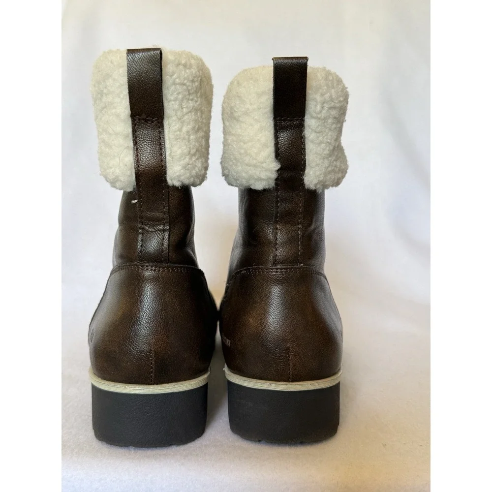 JBU Brynn Water Resistant Boots Brown Faux Fur Trim Front Zip Womens 11M B5BRY34